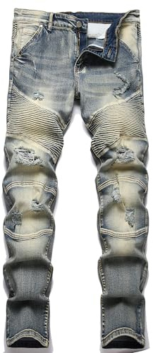 XIMXIMMTIAN Herren Slim Fit Stretch Biker Jeans 100% nagelneu