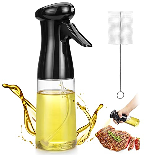 Pulverizador Aceite Spray Aceite Cocina 200ml Aceitera Spray con Cepillo de limpieza, Rociador de Aceite para Ensaladas, Cocción, Horneado, Pasta y Barbaco (Negro)