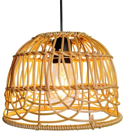 GUANSHAN Kreative Nachahmung Rattan gewebte Pendelleuchte Vintage Kunststoff Hängeleuchte Haushalt Gemütliche Pendelleuchte Dekorativer Kronleuchter für Schlafzimmer, Wohnzimmer