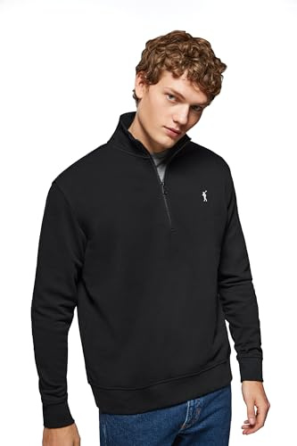 Polo Club Herren Sweatshirt ohne Kapuze und Reißverschluss - Pullover mit Half Zip - Sweatjacke 100% Baumwolle mit Reissverschluss - Gesticktem Logo