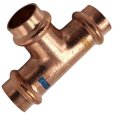 zbs24 Pressfittings Kupfer, T-Stücke 22x22x22mm (1 Stück), mit Dichtungen für Trinkwasser und Gasleitungen, V-Press Kontur, DVGW geprüft