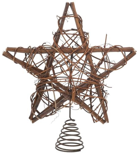 HOLIDYOYO Natürlicher Weihnachtsstern-Topper Aus Rattan: Rustikale Bauernhaus-Weihnachtszweig-Baumkrone Hohle Weidengeflecht-Pentagramm-Baumspitze Für Neujahrsdekorationen Im Winter