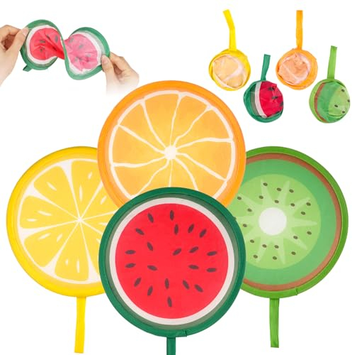 Faltbarer Handfächer Set, 4 Stück Runder Fächer, Tragbar Pop-Up-Fächer mit Obst Muster, Sommer Obstfächer für Kühlung, Hochzeit und Heim Dekoration, Festival Party