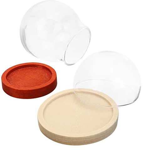 Zerodeko 2pcs Glass Domes Wood Base Cloche Glass Domes for Plant Display Unique Home Decor Easy Diy Jewelry
