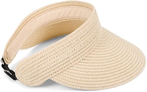 styleBREAKER Papierstroh Visor Cap einfarbig | Sonnenvisier mit elastischem Band und Hakenverschluss | Luftige Schildkappe als Sonnenhut für Damen, Farbe:Beige