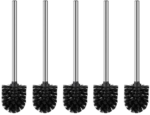 Generisch 5er Set Klobürsten schwarz - WC Bürsten mit 8cm Durchmesser - Toilettenbürste mit Edelstahlgriff - Klobürsten in elegantem und edlem Design - Abnehmbare Bürstenköpfe