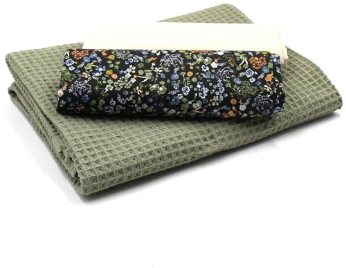VmG-Store Waffelpique + Baumwollstoff Set farblich abgestimmt Waffel Stoff 100% Baumwollstoff Tex Standard 100 (Feine Blüten Set55)