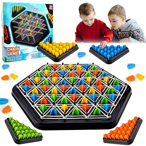 Pipihome Triangle Board Game, Chain Triangle Chess Game Age 3+, Rubber Band Game for Adults & Kids, Interactive Strategy Family Game Puzzle Toys for 2 to 4 Players