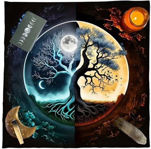 Ldabrye Tischdecke mit Wahrsagungskarten, quadratischer Wandteppich, Motiv: Bäume des Lebens, Altäre, Tuch, Tarots, Karten, Tischdecke, Hexerei-Zubehör
