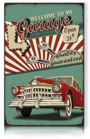 Finest Folia Alu Schild 30x20cm Deko Hobbyschild für Garten Wohnzimmer Garage Außenbereich Dekoration retro Tafel Hobbys wetterfest robust stabil RV002 (20 Garage)
