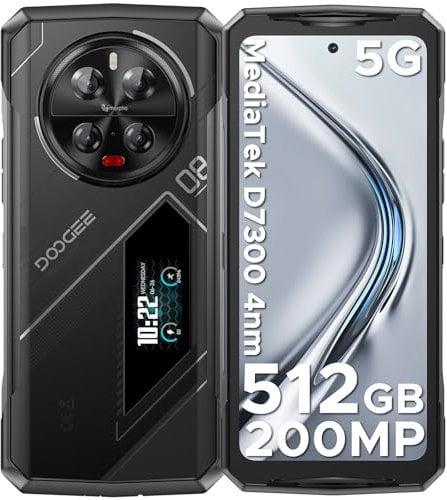 DOOGEE V40 PRO Rugged Smartphone 5G, 4nm Dimensity 7300 36GB+512GB, 200MP + 20MP Night Version, 120HZ, 2.4K, 6.78FHD, 1.47 Back Display Android 14 Rugged Phone, 3 Card slots, BT5.2/NFC/WiFi 6, Black