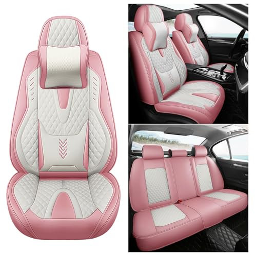 nenyan Autositzbezüge Komplett Set Universal in Premium Design | Schonbezüge für die Vordersitze & Rückbank | Auto Sitzbezüge Airbag Geeignet | Wasserdicht Sitzbezug - Rosa