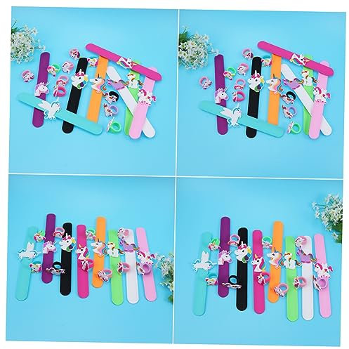 TOYANDONA 18stücke Einhorn Silikon Slap-armband Set Mit Armbändern Und Ringen Farbenfrohe Partygeschenke Für Mädchen Für Geburtstagsfeiern Und Schulbelohnungen Umweltfreundliches