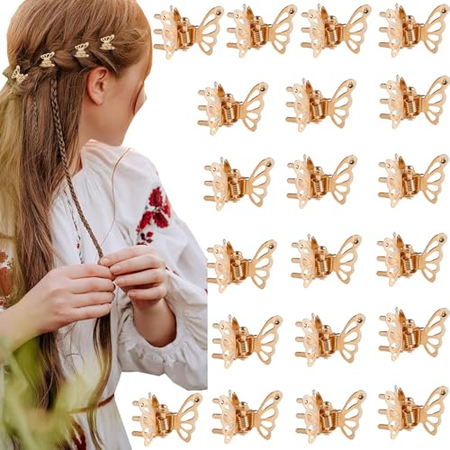 NiceYnn 20 Pièces Pinces à Cheveux Papillon Mini Barrettes Or | Griffes à Cheveu en Métal Coiffure Accessoires pour Mariage Anniversaire