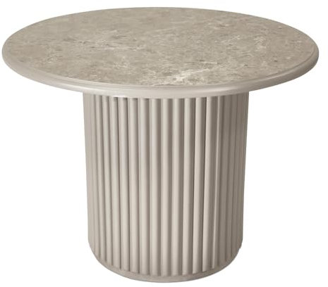 Furnhouse Easy Couchtisch Rund Ø60 cm Marmoroptik Grau – Skandinavisches Design, FSC®-Zertifiziert, Beistelltisch mit Lamellenoptik, MDF & Melaminoberfläche, Modern & Minimalistisch für Wohnzimmer