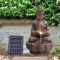 Warmiehomy Solar Powered Water Fountains for the Garden, 48CM Buddha Outdoor Water Features with LED Lights, Zen Garden Fountains Buddha Garden Ornaments Home Decor Water Features, Brown