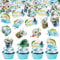 Blumomon 40Pcs Edible Gone Fishing Cake Topper Fish Cake Decoration Fishermen Bait Angling Boat Themed Happy Birthday Cake Decoration for Girl Boy Kids Children Birthday Party Supplies