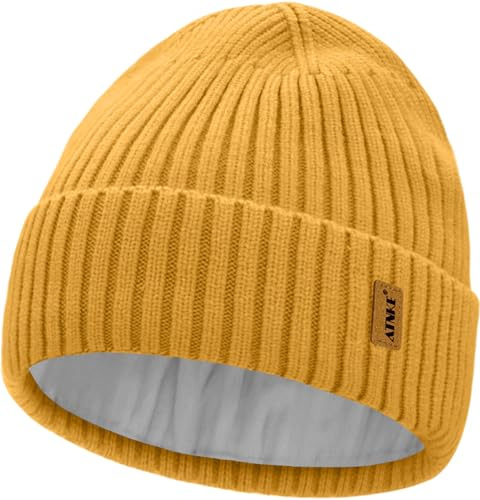 ATNKE Strick Beanie Mütze für Herren und Damen, Winter Weiche Bündchen Wollig Dehnbar Dick Warm Fleece Gefüttert Totenkopf Mütze Alltags Geschenke