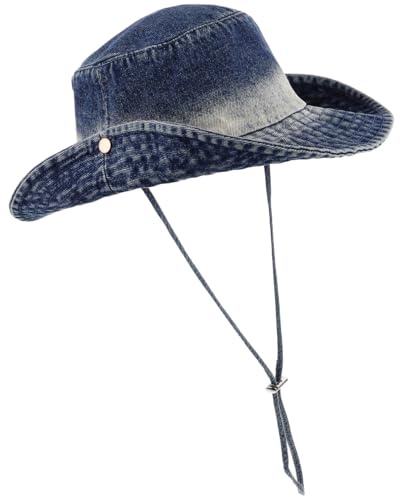 Toddmomy Denim Eimerhut Mit Breiter Krempe Für Damen Und Herren Faltbarer Cowboyhut Mit Kinnriemen Für Angeln Strandurlaub Und Outdoor Wandern