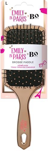 Emily in Paris x Bo Paris – Brosse Paddle – Brosse plate démêlante – Grand format – Picots souples anti-casse – Coiffage lisse & rapide – Pour cheveux longs, épais, ou bouclés - Lot de 1