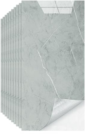 Pamatio Fliesenaufkleber Klebefliesen, PVC Fliesen für Küche Bad, Selbstklebend Küchenfliesen Marmor Look Wandfliesen Wasserfest Fliesenfolie, Badezimmer Fliesensticker (10, Silbergrau - Marmor)