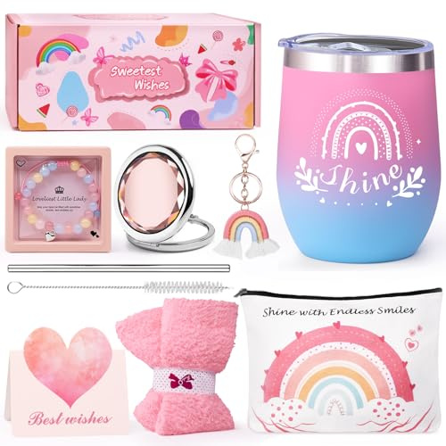 Girls Gift Set - Teenage Birthday Gifts for Her, Best Friend Present Box with Insulated Tumblers, Socks, Bracelet & Mirror, Graduation, Party Gifts for Girls