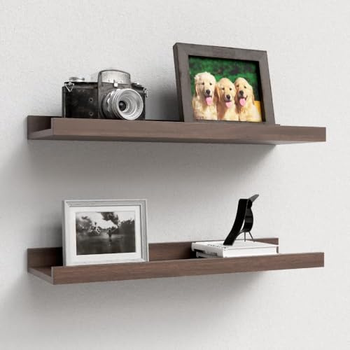 RICHER HOUSE Wandregal Walnuss, 40x13 cm, Schweberegal aus MDF Holz,2er Set | Bilderleiste, Wandboard, Regal Wand für Fotorahmen und Dekos, Wohnzimmer, Kinderzimmer, Schlafzimmer, Küche, Badezimmerwand