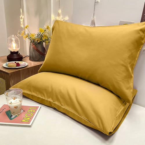 Covebett Kissenbezug 40x80cm 2er Set Gelb Gold Uni Aesthetic Kopfkissenbezug 40 x 80 Senfgelb Unifarben Dekokissenbezug Dekorative Kissenhülle Microfaser Kissenbezüge mit Reißverschluss