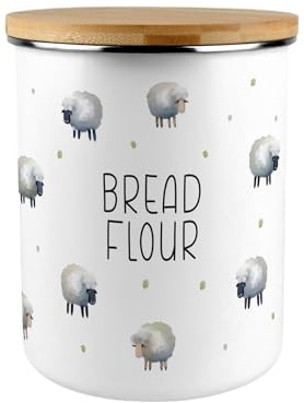 Purely Home Spring Sheep Bread Flour Canister - Countryside Farm Animals Large Enamel Kitchen Storage Container Gift