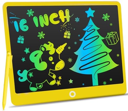LCD Schreibtafel Kinder, Zaubertafel 16 Zoll, Umweltfreundlich Heller Bunten Schrift Pad Lernspielzeug, Geschenke für 3-8 Jährige Mädchen Jungen (Gelb)