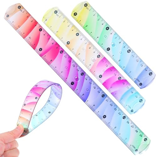 Yuomeaz 3 Stück Flexible Lineale 15/20/30 cm 3 Größen Klare Weiche Biegbare Lineale, Farbverlauf Kunststofflineal mit Zentimeter und Zoll