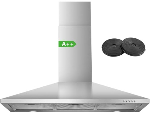 SNDOAS A++ Dunstabzugshaube 90cm Umluft/Abluft, 350 m³/h | Abzugshaube 90cm Breit mit Aktivkohlefilter Fettfilter, 3 Leistungsstufen, Edelstahl Wandhaube Dunstabzugshaube, LED-Licht