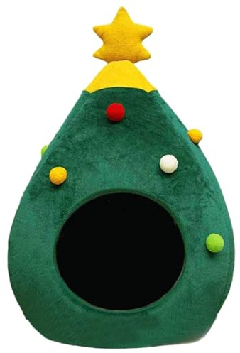 Casetta Per Gatti Sull'albero Di Natale - Accogliente Rifugio Per Animali Domestici, Rifugio Festivo Per Gatti, Lussuoso Letto Per Dormire | Interni Morbidi E Confortevoli, Forma Ad Albero Chiuso, Da