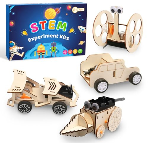 JTgugu Lot de 4 expériences électroniques pour Enfants Kit de Construction | STEM DIY- Jouet scientifique en bois - Puzzle 3D - Boîte d'expérimentation - Cadeau pour garçons, filles, adolescents