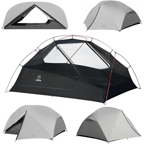 ATEPA Ultralight Backpacking Tent, 2 Person 1 Person Nylon Lightweight 4000MM+ Waterproof Windproof Portable Tent with Aluminum Frame & Rainfly for Backpacking Hiking Camping Motorcycle, 4 Season
