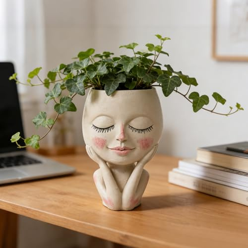 lifemet Face Flower Pots, Cute Succulent Pots with Drainage Holes | Plant Pots for Indoor Outdoor, Small Garden Planter Pot with Funny Modern Design, Unique Gifts for Women Mum