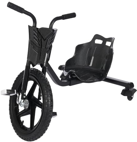 YIEMJS Kinderdreirad 4-Rad Kettcar, Tretauto mit Handbremse​ und Stahlrahmen, 80kg Belastung, pannenfreie Eva-Reifen​ für stabiles und sicheres Fahren, für Kinder ab 6 Jahre (Schwarz)