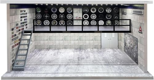 1:24 Maßstab Gussteil-Modellautoschaukasten mit Parkplatzszenario für Jada-Sammler, Diorama-Garage für Legierungssportwagen-Modellspielzeug mit USB-Beleuchtung und Acrylcouvreur, 4 Parkplätze