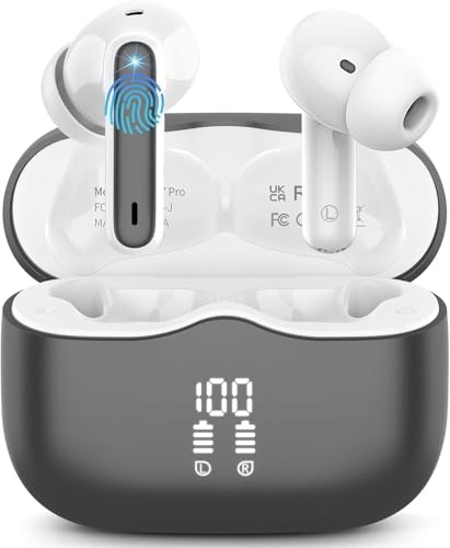 Bluetooth Kopfhörer, 2026 Kopfhörer Kabellos Bluetooth 5.4 mit 4 ENC Noise Cancelling Mics, 3D Tiefer Bass, 40Std In Ear Kabellose Kopfhörer IP7 Wasserdicht Sport Ohrhörer USB-C HiFi Stereo Grau