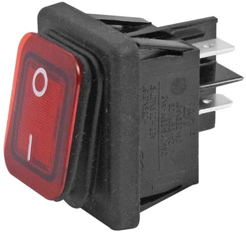 Interrupteur ON-OFF à bascule, IP65, étain, bouton rouge lumineux, bipolaire DPST, marquage 0-I, 2 positions, panneau trou 30 x 22 mm, portée 220 V 230 V 16 A, contacts 6,35 mm, étanche