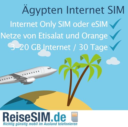 ReiseSIM Ägypten Internet SIM-Karte, 3 GB Datenvolumen, 30 Tage Gültigkeit, Etisalat und Orange 4G/5G Netz, Nano-SIM oder eSIM (5 GB / 30 Tage, SIM-Karte (3in1))