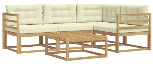vidaXL Outdoor-Sofagarnitur 5 pcs Weiß und Creme 79 x 79 x 37 cm, Akazienholz Sofa, modernes Outdoor-Möbel, stylische Sectional-Garnitur, wetterfeste Terrasse, Garten Sitzgruppe