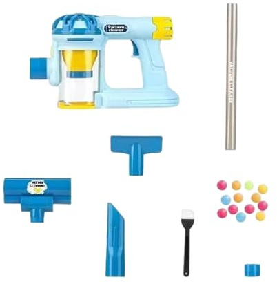 FewNvWa Aspirapolvere Giocattolo per Bambini Gioco di Apprendimento Elettrodomestico Realistico con 3 Accessori per Pulire Adatto per Regali di Compleanno Edu, Blu