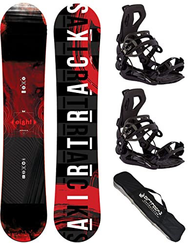 Airtracks Herren Snowboard Set Freeride Freestyle - Eight Hybrid Rocker Wide Snowboard 164 - Softbindung Master L - SB Bag
