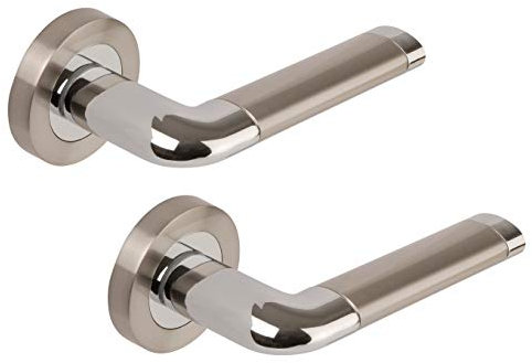 Excel Argo Passage Door Handles on Round Rose, Satin Nickel/Polished Chrome