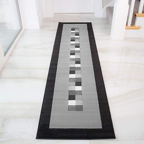 Milan Soft Modern Black & Grey Border Rug 777-H51-5 Sizes