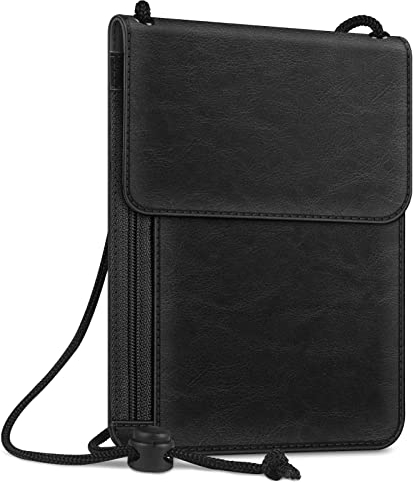 Fintie Brustbeutel, Reisepass Tasche RFID-Blockierung Reisegeldbeutel Umhängebeutel Handytasche aus Premium Kunstleder für Herren Damen Kinder Jungen Mädchen, (Schwarz)