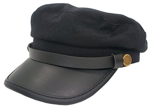 Roffatide Chauffeurmütze Schirmmütze Cabbie Barett Baskenmütze PU-Leder kurzem Visor Ente Zunge Schwarz