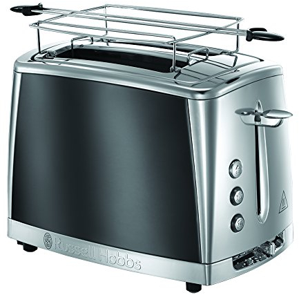 Russell Hobbs Toaster [für 2 Scheiben] Luna Edelstahl Grau (extra breite Toastschlitze, inkl. Brötchenaufsatz, 6 Bräunungsstufen + Auftau- & Aufwärmfunktion, Schnell-Toast-Technologie, 1550W) 23221-56