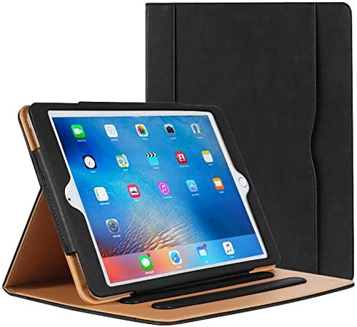 Amigo Funda para iPad Air 1/Air 2 – Funda de piel con soporte para iPad Air 1/Air 2 (9.7 pulgadas lanzado 2013/2014) con múltiples ángulos de visión, bolsillo para tarjetas de documentos (todo negro)